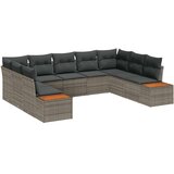 vidaXL 9-delni Vrtni Kavč Set z Blazinami Siva Poli Ratan Akacija | Shoptok.si