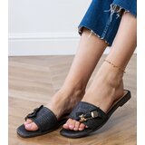 Gemre Black flat sandals with gold ornament Merelis | ePonuda.com