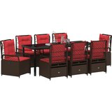 vidaXL 9-delni vrtni jedilni set Rjava Poli Ratan - - Rjava - 114.5 - Običajne - | Shoptok.si