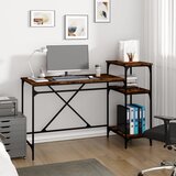 vidaXL Pisalna miza s policami dimljen hrast 135x50x90 cm inženir. les | Shoptok.si