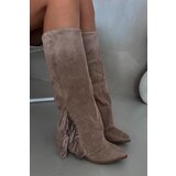 Boto Ladies Slip-On Cowboy Boots With Heel And Fringes Beige Zalia | Shoptok.si