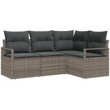 vidaXL 4-delni set zunanjih kavčev z blazinami Siva Poly Rattan, 2-sedežni zunanji kavč z blazinami Siva Poly Rattan | Shoptok.si