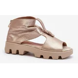 Kesi Zazoo women's leather sandals with zipper, gold