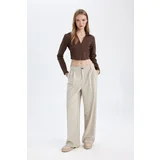 Defacto Wide Leg Wide Leg Fleece Pocket High Waist Standard Length Basic Plain Classic Trousers