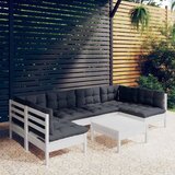 The Living Store Vrtna sedežna garnitura 7-delna z blazinami bela trdna borovina - Vrtna Sedežna Garnitura, (21471847) | Shoptok.si