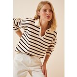  Women's Bone Polo Collar Crop Knitwear Sweater Cene