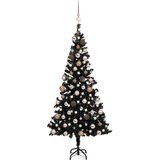  Umjetno osvijetljeno božićno drvce s kuglicama crno 180 cm PVC | shoptok.hr