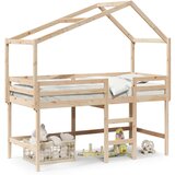 vidaXL Posteljni okvir z lestvijo in streho 90x200 cm borovina | Shoptok.si