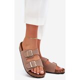 Boto Women's sandals with golden buckles and stitching khaki Lunera | Shoptok.si