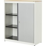 mauser Omara z drsnimi vrati, VxŠxG 1180 x 1000 x 432 mm, plošča iz umetne mase, 2 polici, čista bela / aluminijasto siva / javor | Shoptok.si