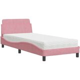  Postelja z vzmetnico roza 90x200 cm žamet | Shoptok.si
