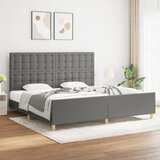 The Living Store Posteljni okvir z vzglavjem temno siv 200x200 cm blago - Posteljni Okvir Z Vzglavjem, (21523981) Cene