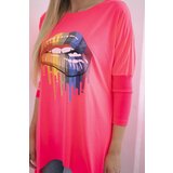 Kesi Oversize blouse with iridescent pink neon lip print | Shoptok.si