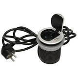  Ugradbena utičnica (Broj šuko utičnica: 1 Kom., USB priključak, Crno - srebrne boje, Dužina kabela: 1,9 m) u