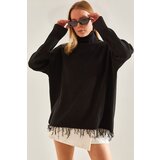 Bianco Lucci Women's Turtleneck Fringed Knitwear Blouse | shoptok.hr