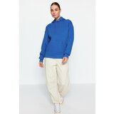 Trendyol Sax Hoody with a Printed Back Oversized/Wide-Wide Fit Fleece Inside Knitted Sweatshirt Cene