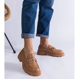 Gemre Edelia brown eco leather moccasins with gold embellishment | Shoptok.si