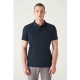 Avva Men's Navy Blue 100% Egyptian Cotton Regular Fit 3 Button Polo Collar T-shirt