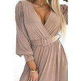 numoco basic Long dress with a wide belt and a Numoco neckline | Shoptok.si