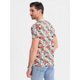 Ombre Men's cotton t-shirt with floral full print pattern - white | Shoptok.si