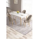 Hanah home trpezarijski set Roz, sto na razvlačenje i 4 stolice, bela ploča, noge u prirodnoj boji drveta, kapućino tkanina Babyface | Eponuda.com