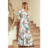 Numoco 245-1 Long dress with frill and cleavage - colorful roses and blue birds | Shoptok.si