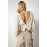  Women's Cream Open Back Crop Knitwear Sweater Cijene