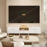 TV ormarić 200 cm za televizore do 90 inča 2 pretinca s preklopima otvoreni pretinac ladica 8 nogu iverica bijela | shoptok.hr