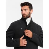 Ombre Men's coat with high collar and asymmetrical fastening - black | Shoptok.si