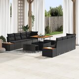vidaXL 11-delni vrtni kavč set z blazinami črni poli ratan akacija | Shoptok.si