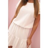 Kesi Women's dress with a frill and V-neck ecru | Shoptok.si