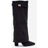 Boto Eco Suede Boots Heel Block Zip Insulated Folded Shaft Beige Evyra | Shoptok.si