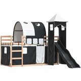  Krevet na kat s toboganom i zavjesama bijelo-crni 90 x 190 cm | shoptok.hr