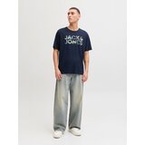 Jack & Jones Majica 'JJEJEFF' nočno modra / siva / pastelno zelena | Shoptok.si