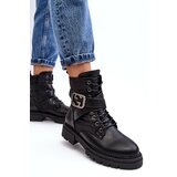 Boto Gennee Leather Black Workery Boots with Chain | Shoptok.si
