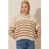 HAKKE Striped knit sweater with a hoodie. Cene