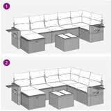  Vrtna garnitura - 8-dijelni set vrtnih sofa od poliratana s jastucima crni - Crna sa spremištem 7 | shoptok.hr