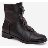 Boto Insulated women's ankle boots with flat heel decorated with flowers black Pravienne | shoptok.hr