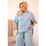 Kesi Włoski Plus Size women's set made of Tencel, tie-front blouse and wide-leg pants light denim | ePonuda.com
