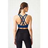 LOS OJOS Navy Blue Supported Back Detailed Covered Sports Bra cene