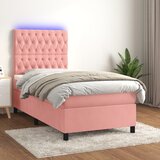 The Living Store Box spring postelja z vzmetnico LED roza 90x190 cm žamet - Box Spring Postelja, (21488716) Cene