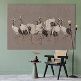 XXL slika - Crane dance – bright silhouettes of birds against a warm grey background with texture 150x100 | shoptok.hr