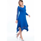 Şans Women's Plus Size Saxe Blue Sleeve And Hem Mesh Detailed Dress cene