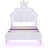 Lumor Otroška postelja 90x200 cm z LED - Princess postelja z blazino iz umetnega usnja - Bela, (22156241) Cene