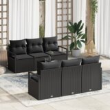 vidaXL 7-delna vrtna sedežna garnitura s blazinami Črna poly ratan | Shoptok.si