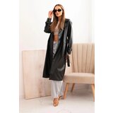 Kesi Włoski Women's trench coat made of eco-leather with a classic collar and a tied belt black | ePonuda.com