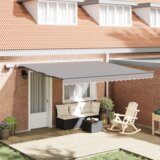 vidaXL Ručno uvlačiva tenda s LED svjetlima Svjetlosiva 400x350 cm, Zamjenska tkanina za tenda okvir 4x3.5 m Svjetlosiva | shoptok.hr