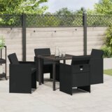 vidaXL Set za vrtno blagovanje od 5 komada s jastučićima crna poly ratan, Vrtni stol crn 80x80x73 cm kaljeno staklo | shoptok.hr