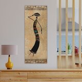 Wallxpert slika na platnu DKY51496126738, stilizovana afrička žena u crnoj haljini sa posudom na glavi, bež pozadina, 30 x 80 cm Cene