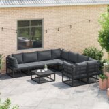  Vrtna sedežna garnitura z blazino 8 pcs Črna Aluminij - - črna - 83.25 - 283 x 283 x 71 cm - | Shoptok.si